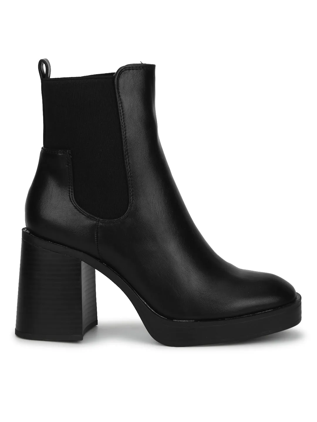 Black PU Slip On Block Heel Ankle Boots (CLARA2)