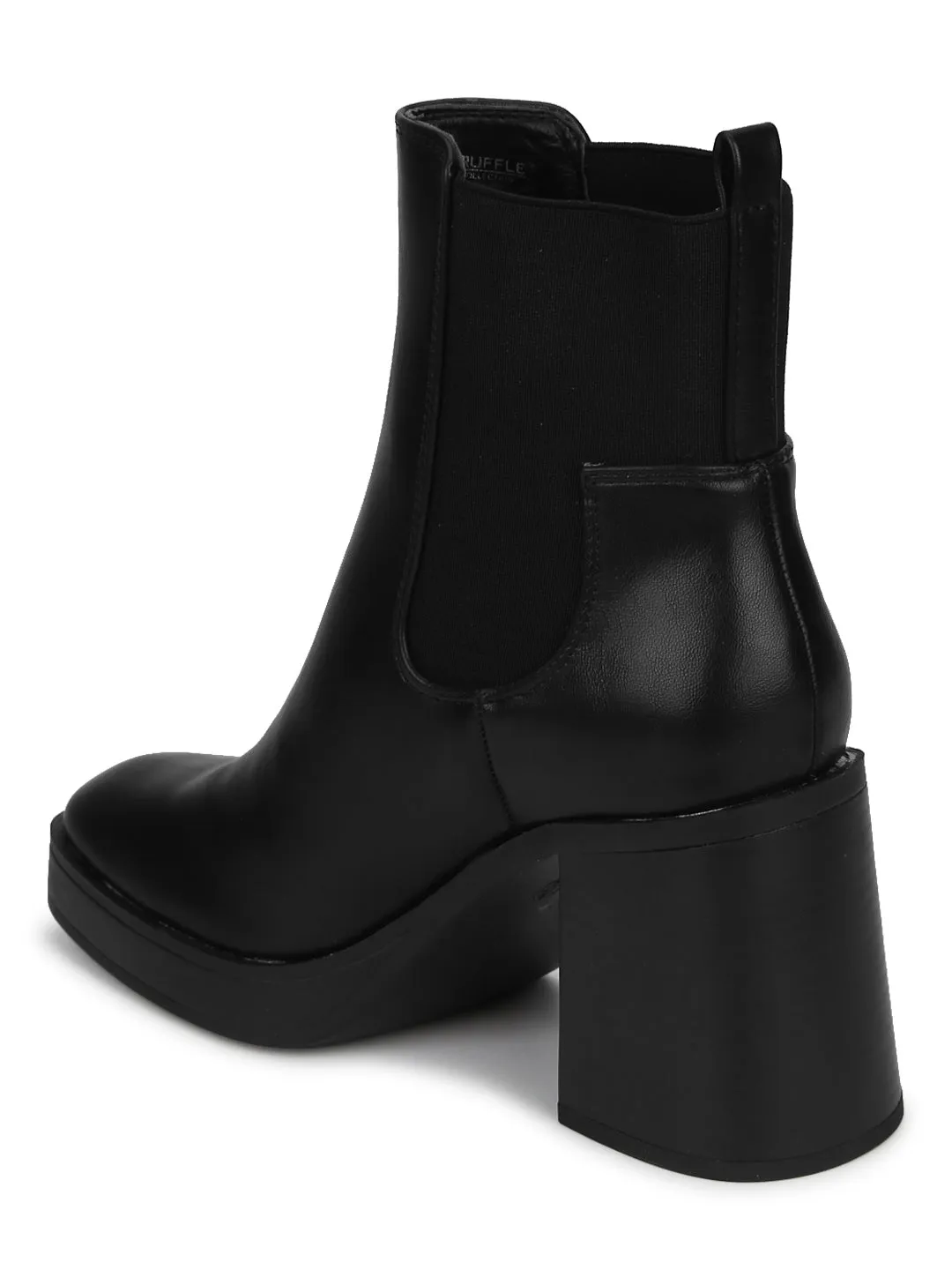 Black PU Slip On Block Heel Ankle Boots (CLARA2)