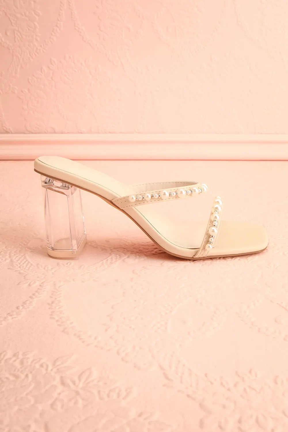 Blondie | Beige Heeled Sandals w/ Pearls