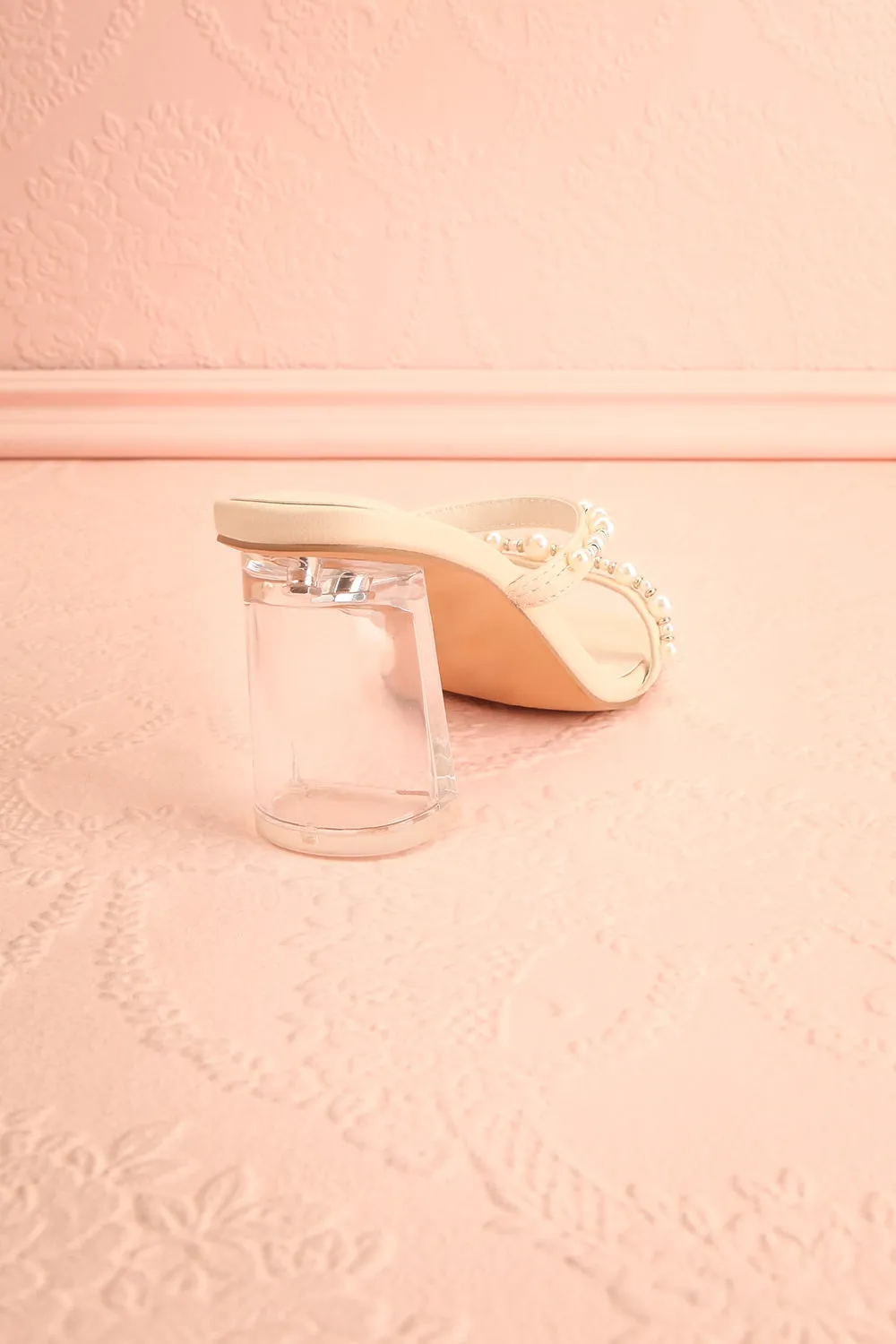 Blondie | Beige Heeled Sandals w/ Pearls