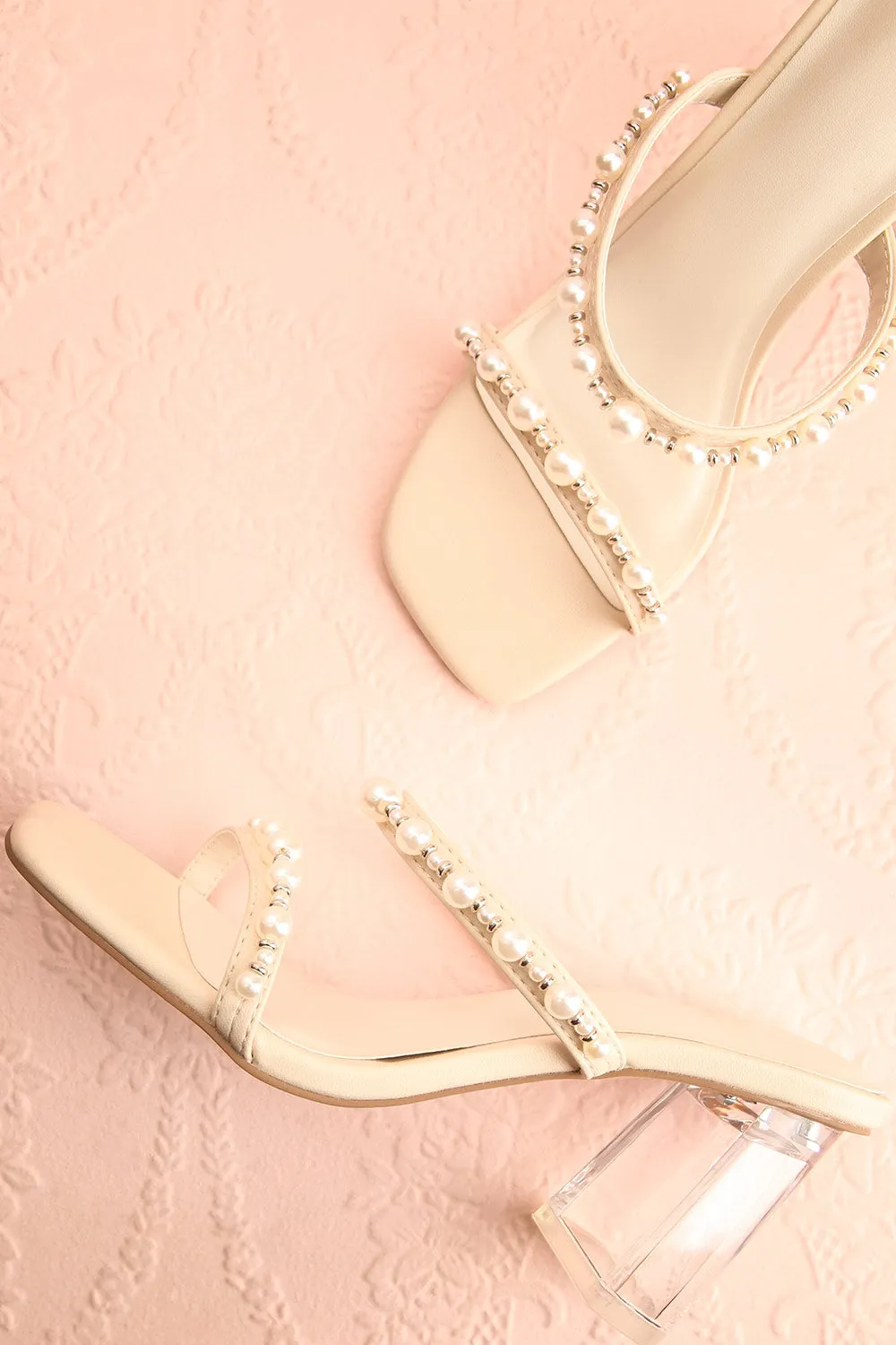 Blondie | Beige Heeled Sandals w/ Pearls