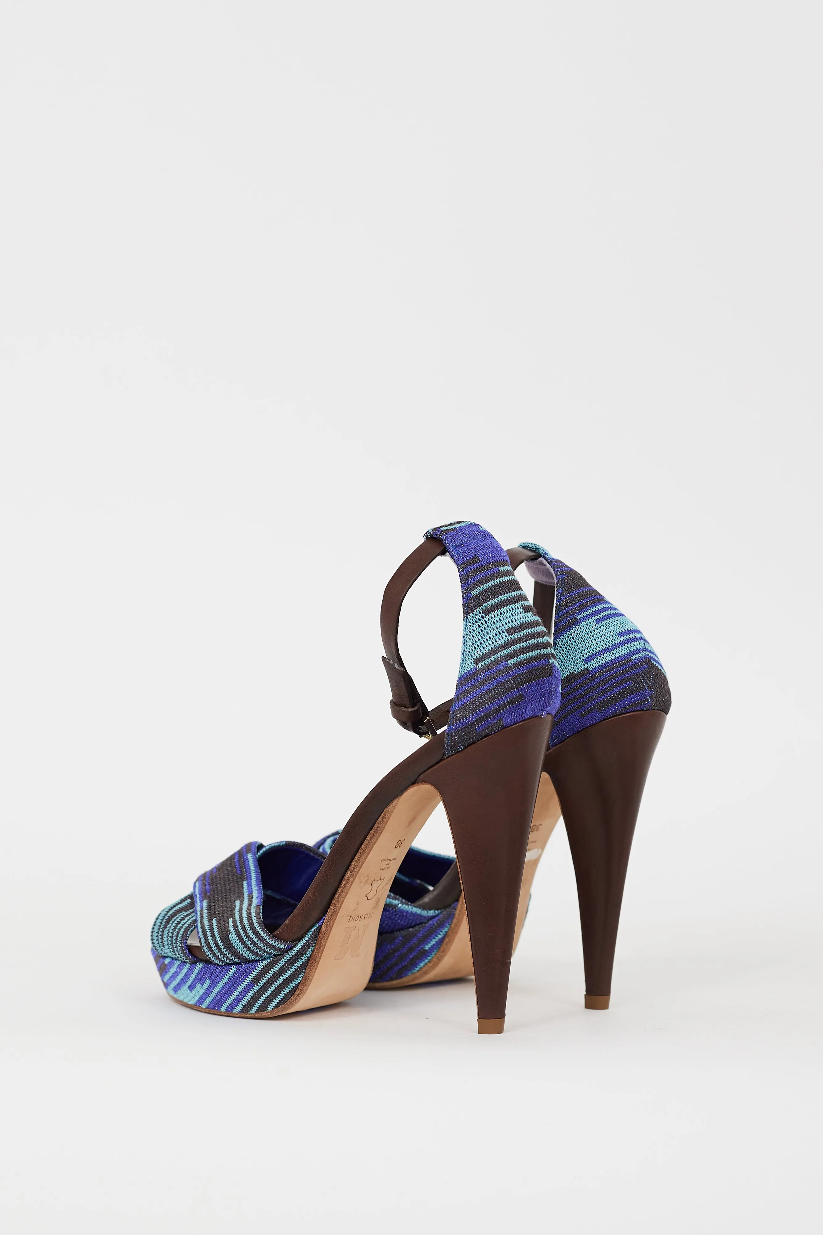 Blue Metallic Knit Strappy Heeled Sandal