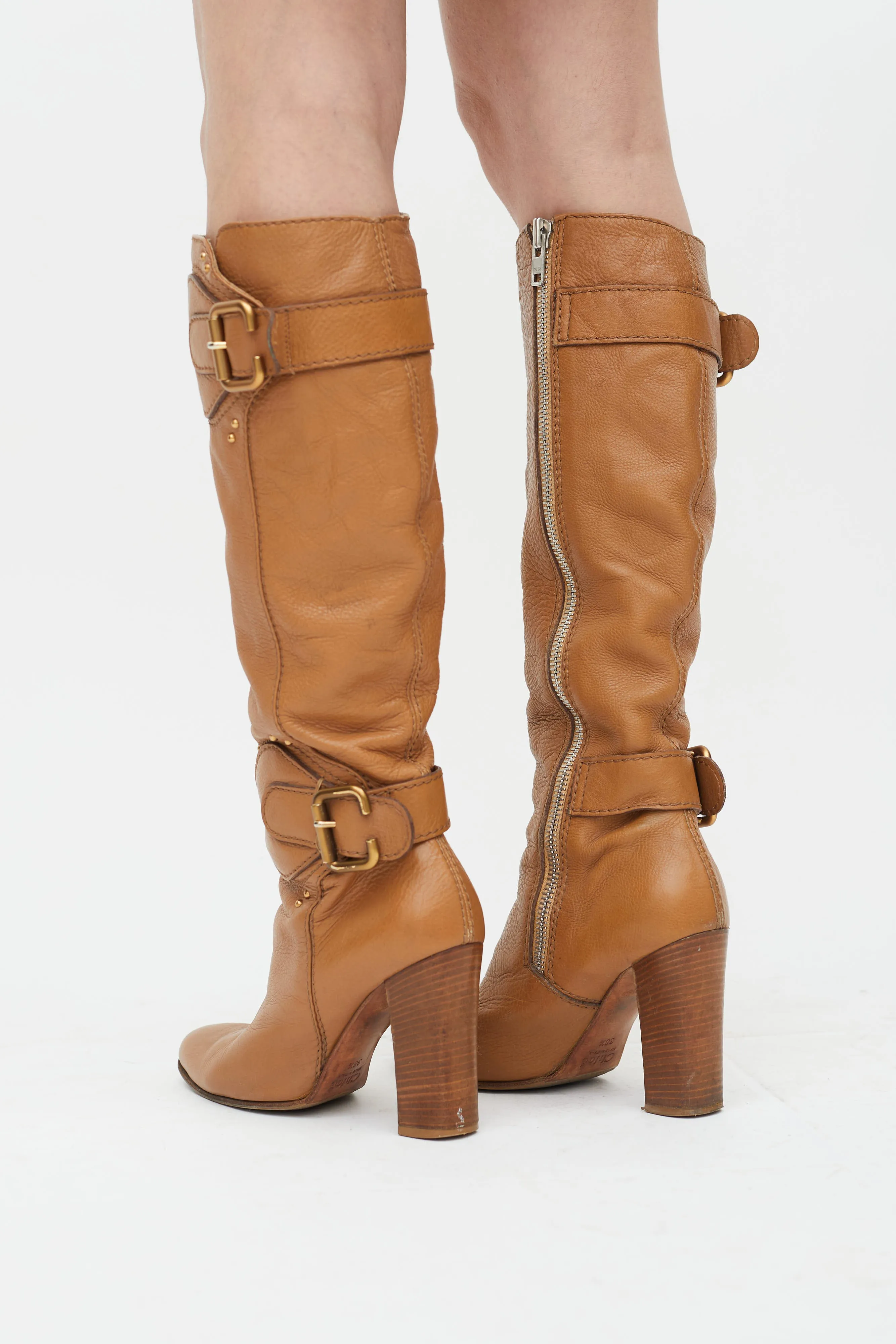 Brown C Buckle Knee High Boot