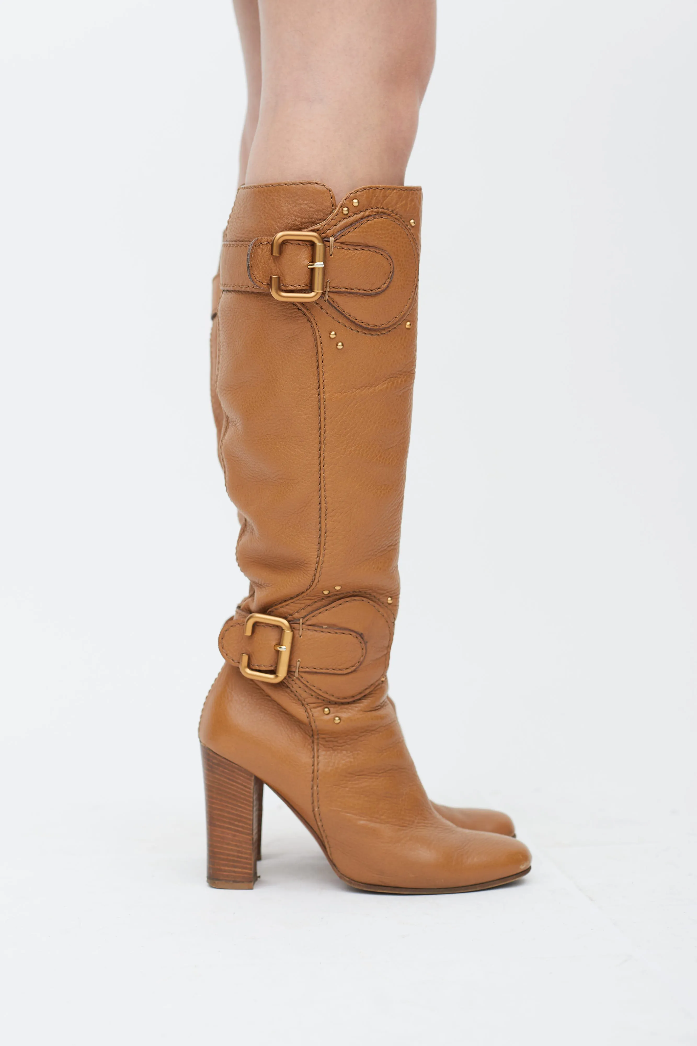 Brown C Buckle Knee High Boot