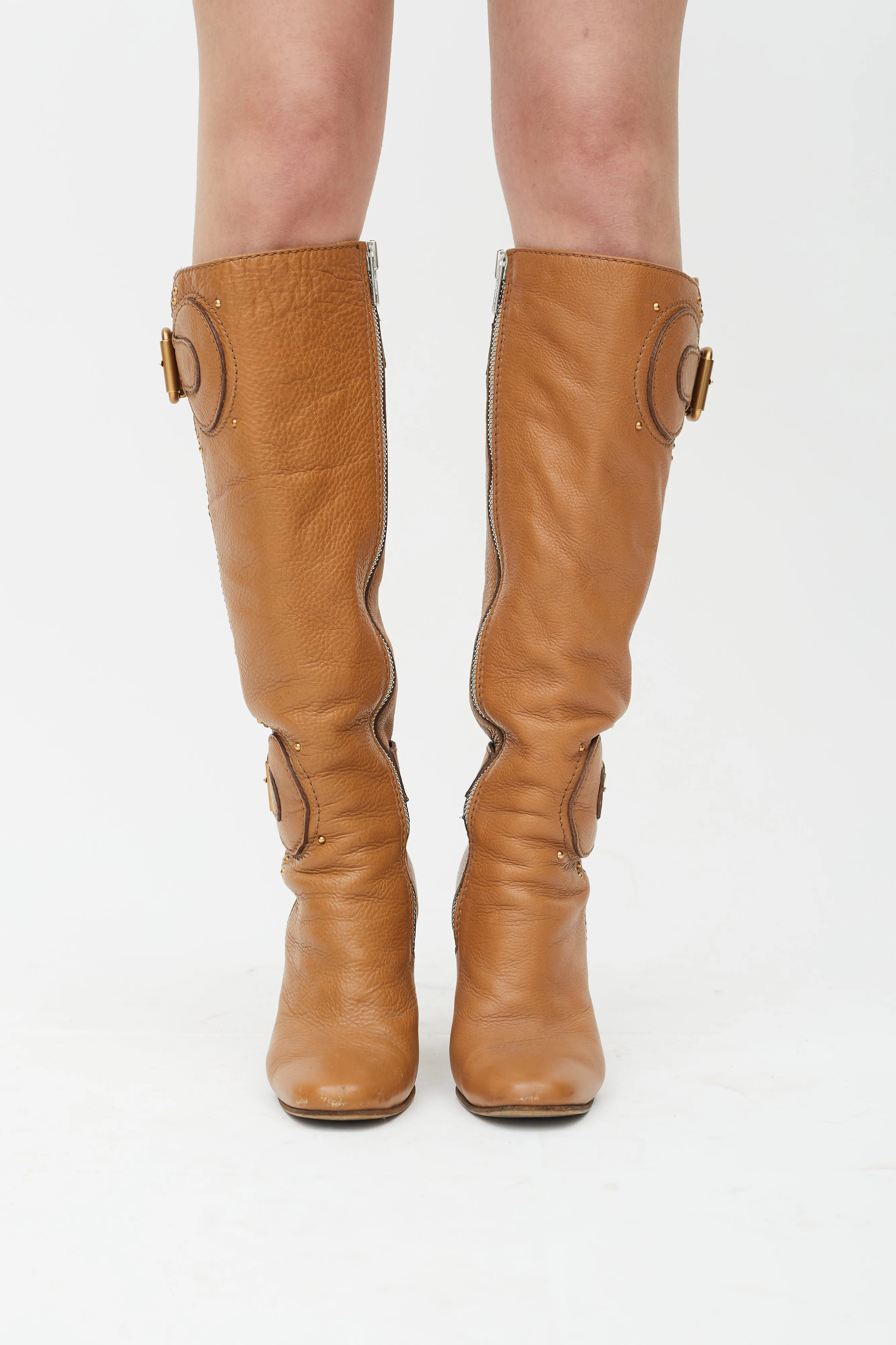 Brown C Buckle Knee High Boot