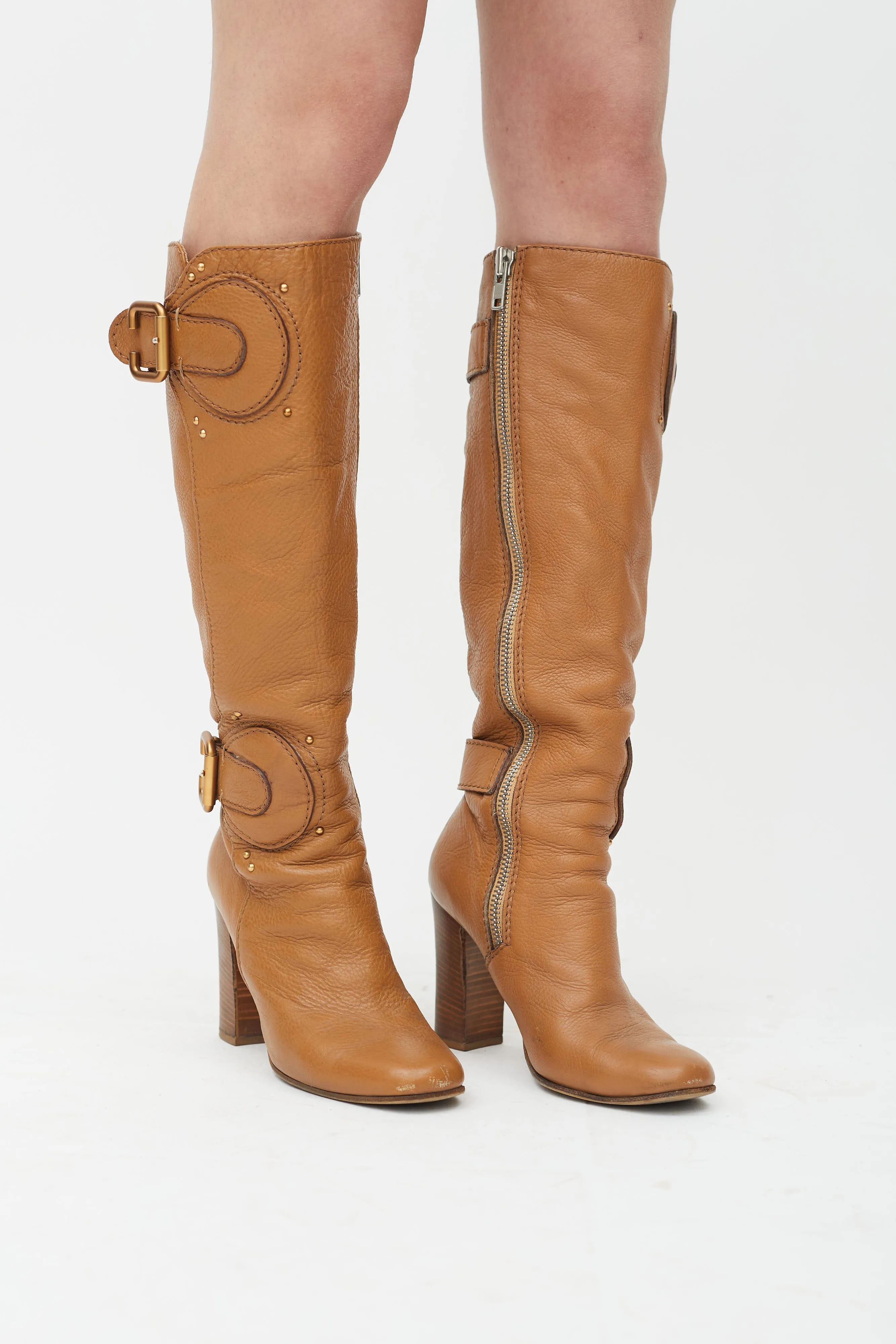 Brown C Buckle Knee High Boot