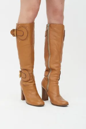 Brown C Buckle Knee High Boot