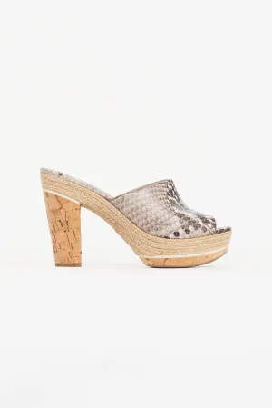 Brown Textured Leather Heeled Sandal