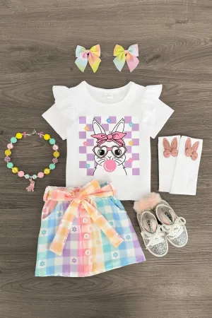 Bubblegum Bunny Pastel Checkered Skirt Set