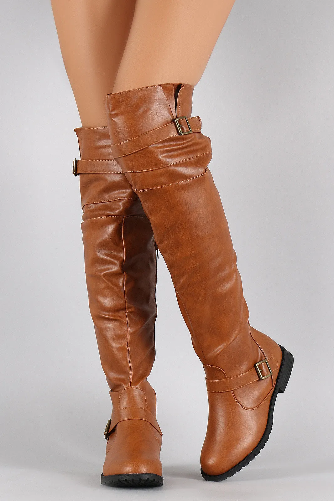 Buckle Strap Round Toe Riding Over-The-Knee Boots