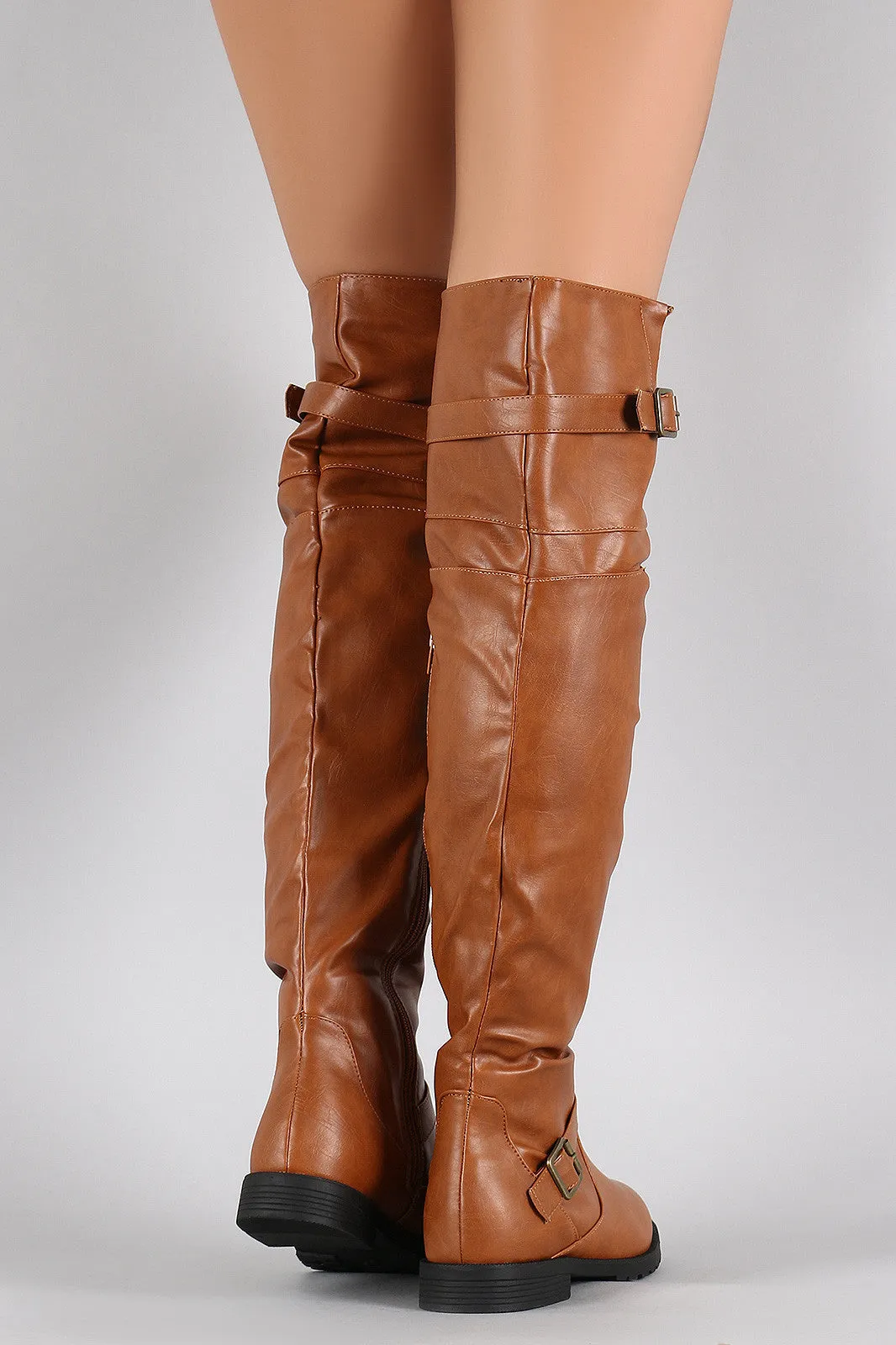 Buckle Strap Round Toe Riding Over-The-Knee Boots