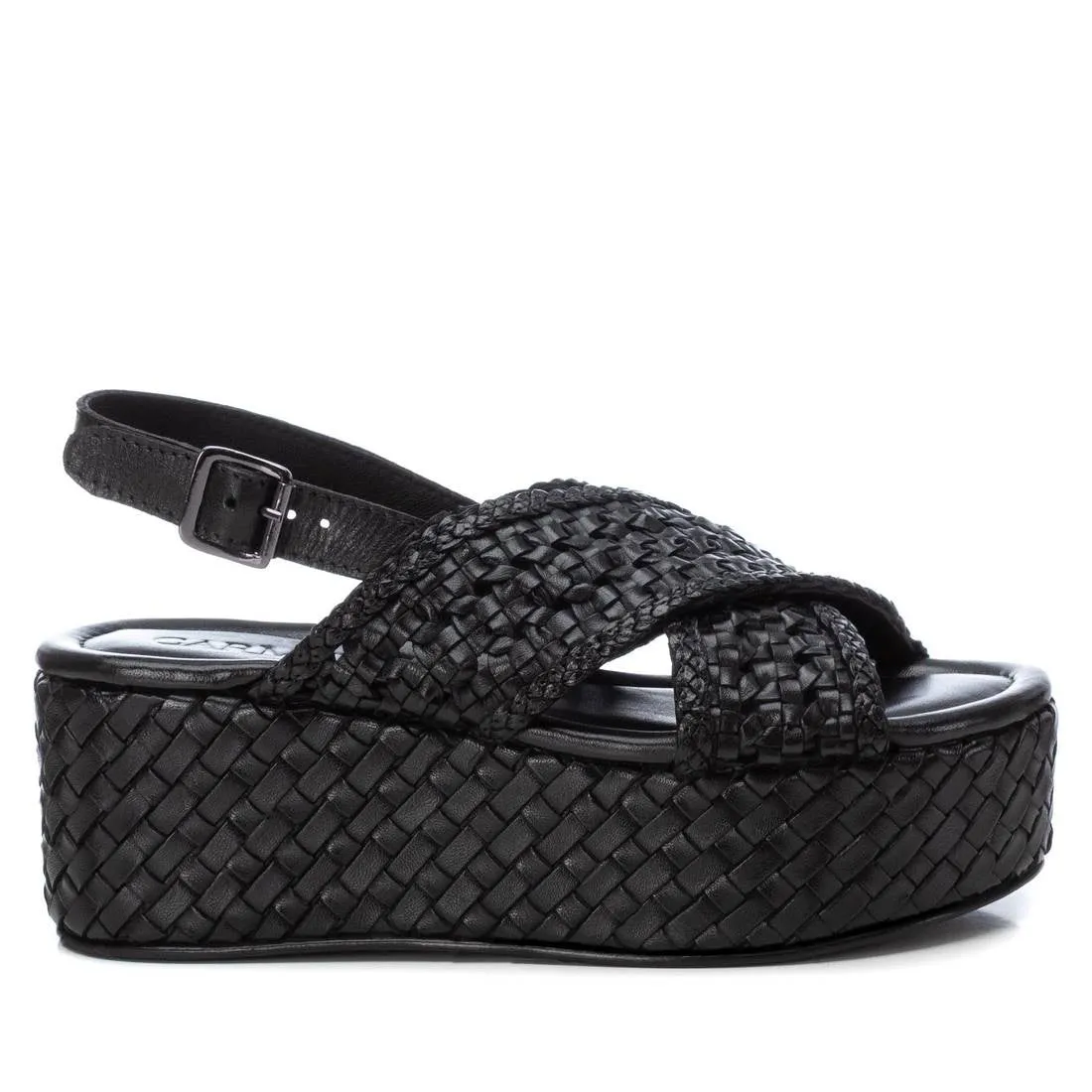 CARMELA Black Woven Leather Platform Sandal