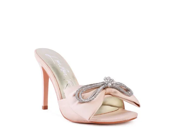 Cinderella Crystal Bow Satin High Heeled Sandals