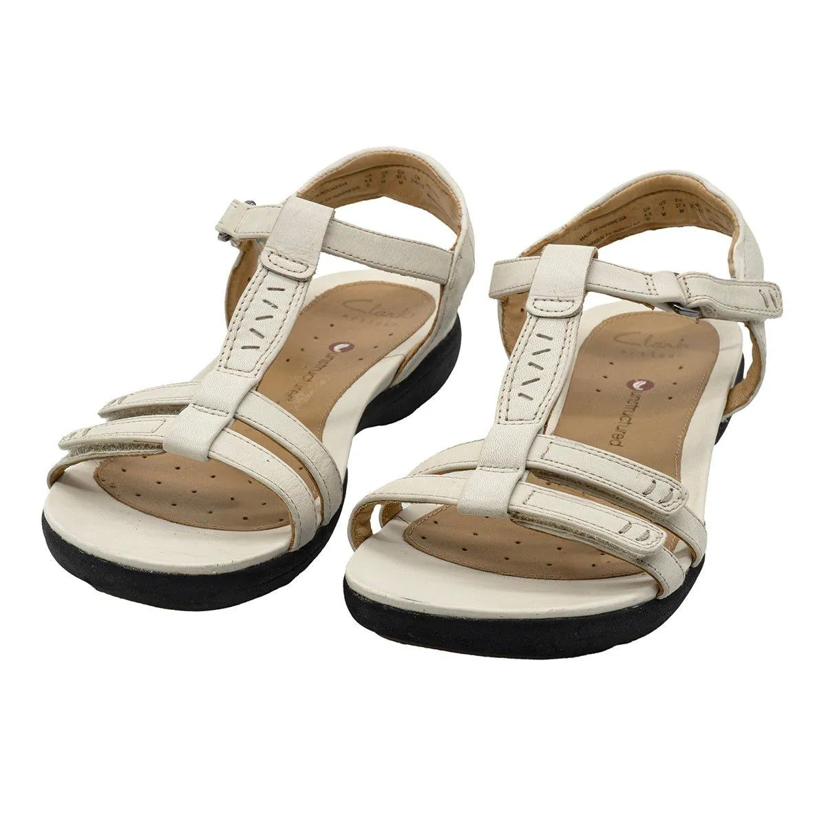 Clarks Un Vaze Strap Flat Sandals Leather White Colour For Women