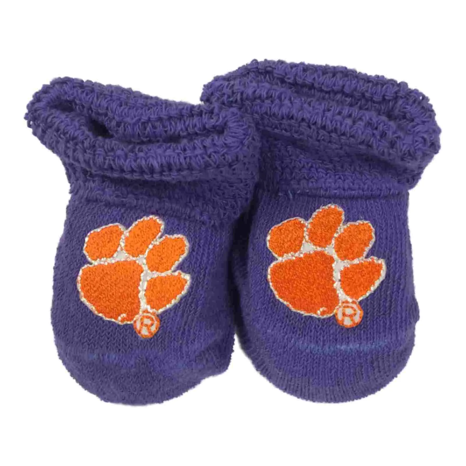 Clemson Tigers Two Feet Ahead Infant Baby Newborn Purple Paw Logo Socks Booties