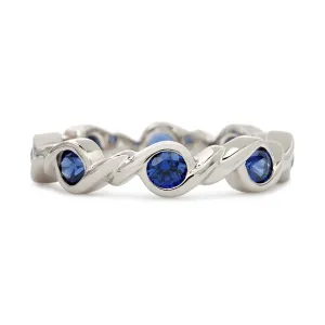 Contour Twist Blue Sapphire and White Gold Stack Band