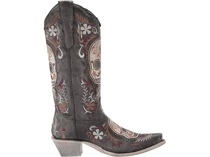 Corral Women's E1587 BLACK / WHITE SKULL OVERLAY & EMBROIDERY & STUDS