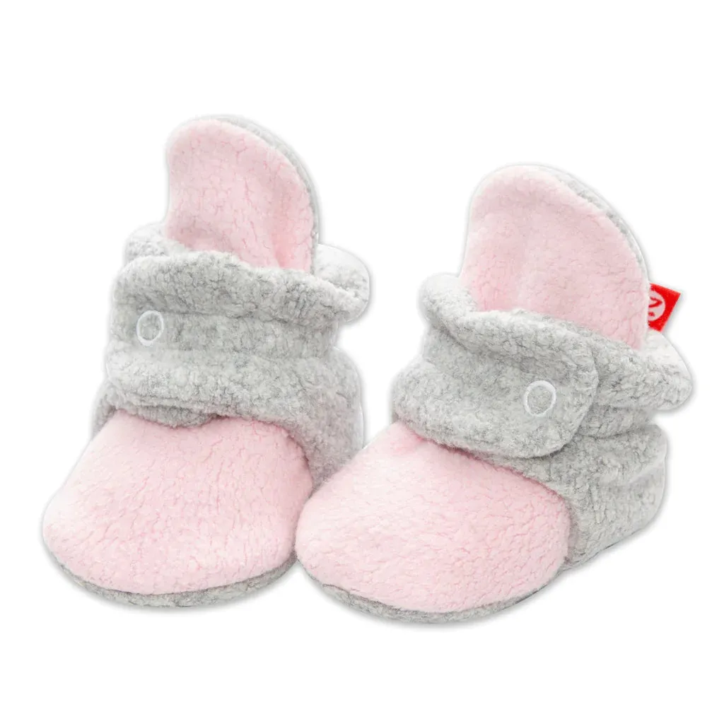 Cozie Fleece Baby Booties - Baby Pink/Heather Gray