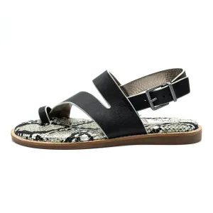 Crown Vintage Aaliya Flat Sandals Leather Black Colour For Women