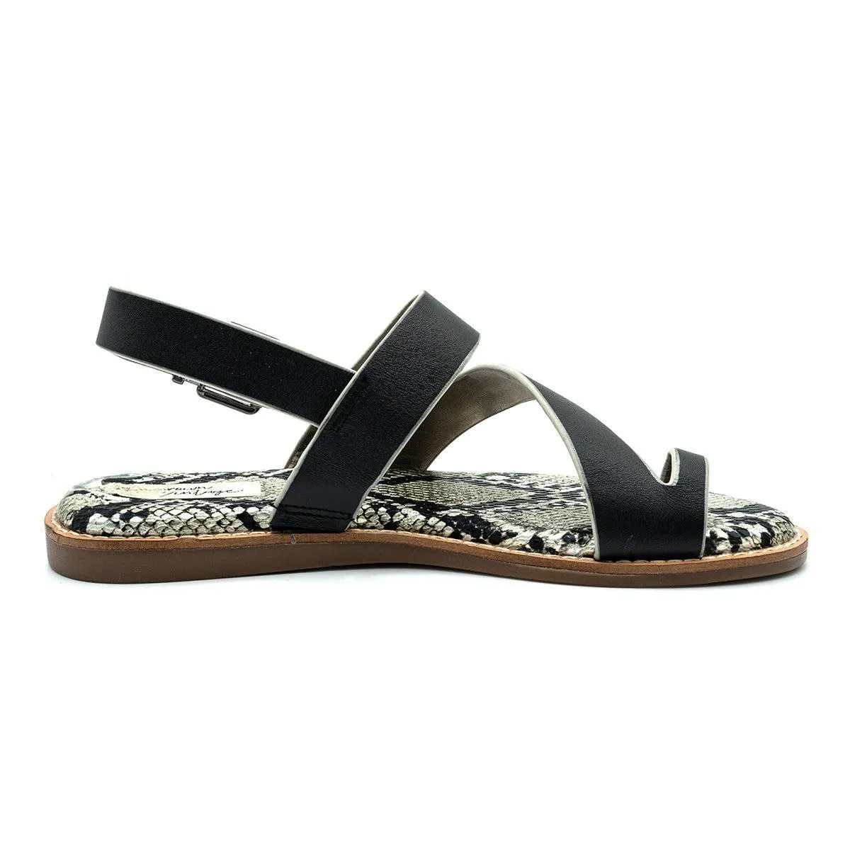 Crown Vintage Aaliya Flat Sandals Leather Black Colour For Women