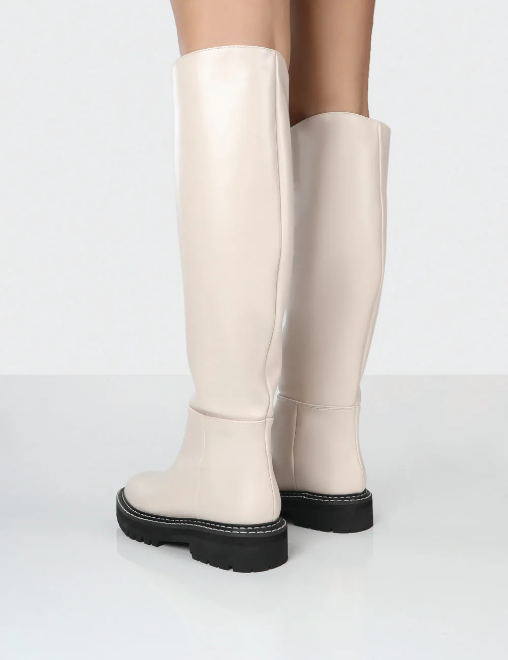 Dana Bone Pu Chunky Sole Knee High Boots