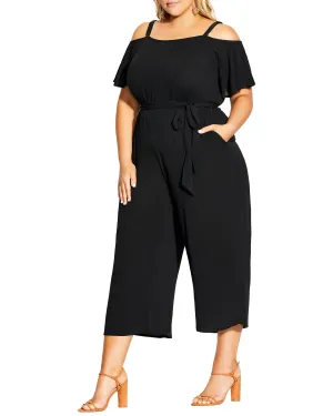 Delilah Cold Shoulder Cropped Jumpsuit | Black