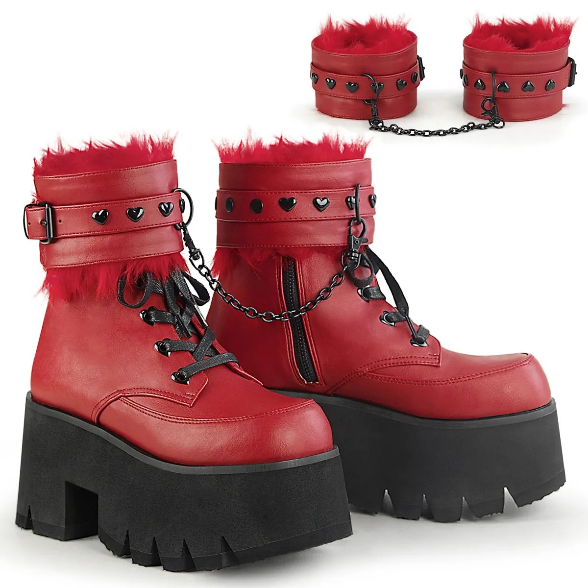 Demonia ASHES-57 | Red Vegan Leather Ankle Boots