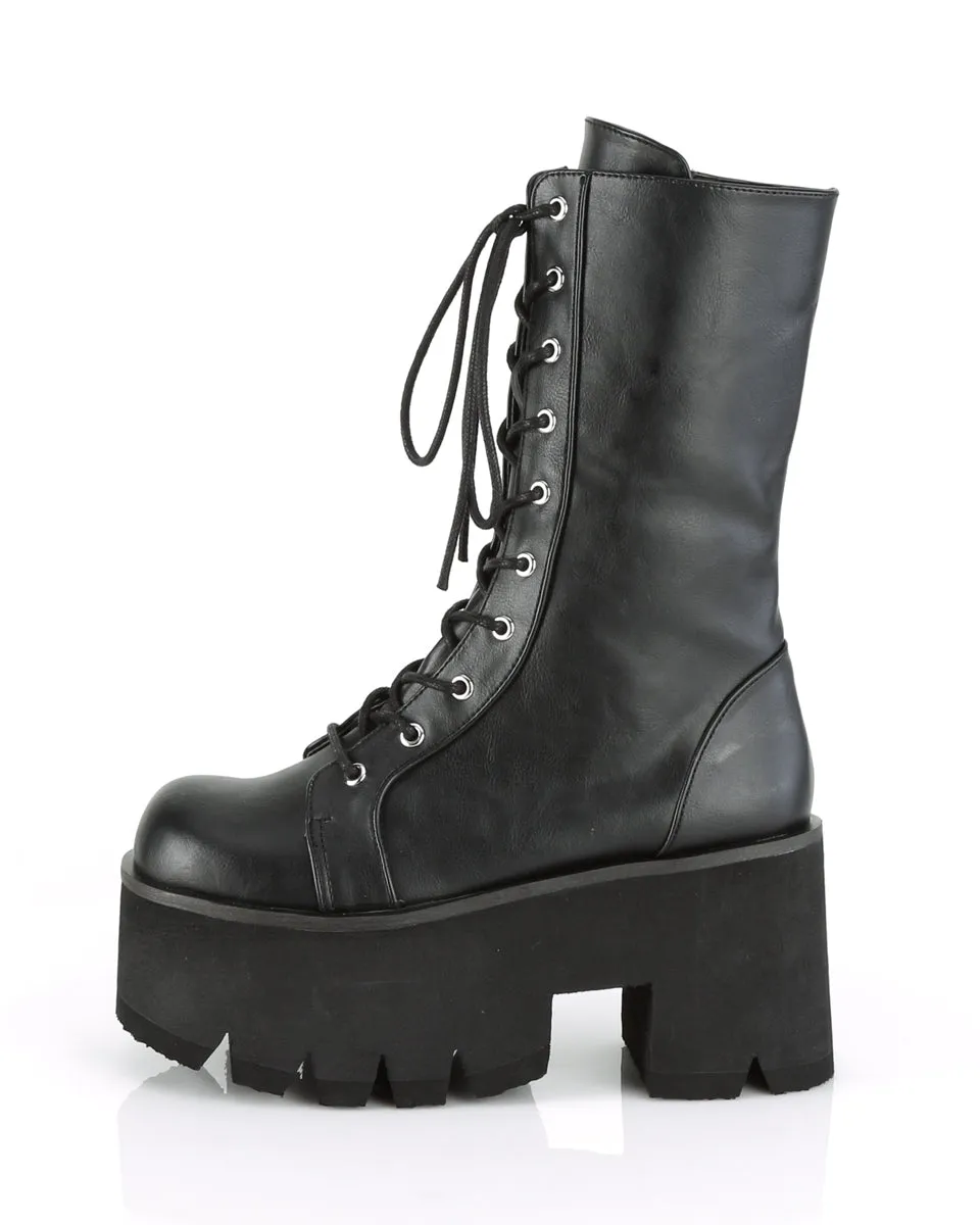 Demonia Ashes Black Lace-Up Mid-Calf Platform Boot