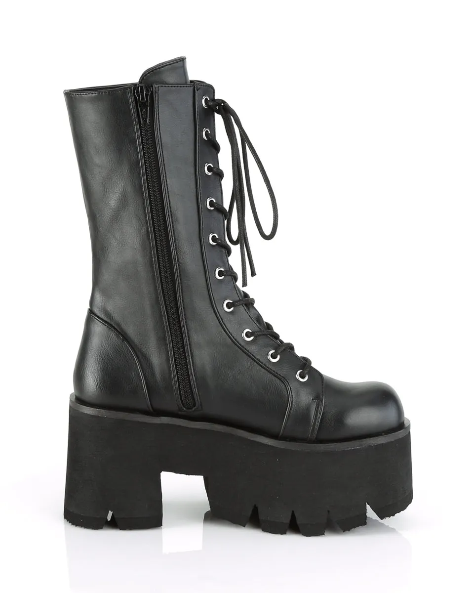 Demonia Ashes Black Lace-Up Mid-Calf Platform Boot