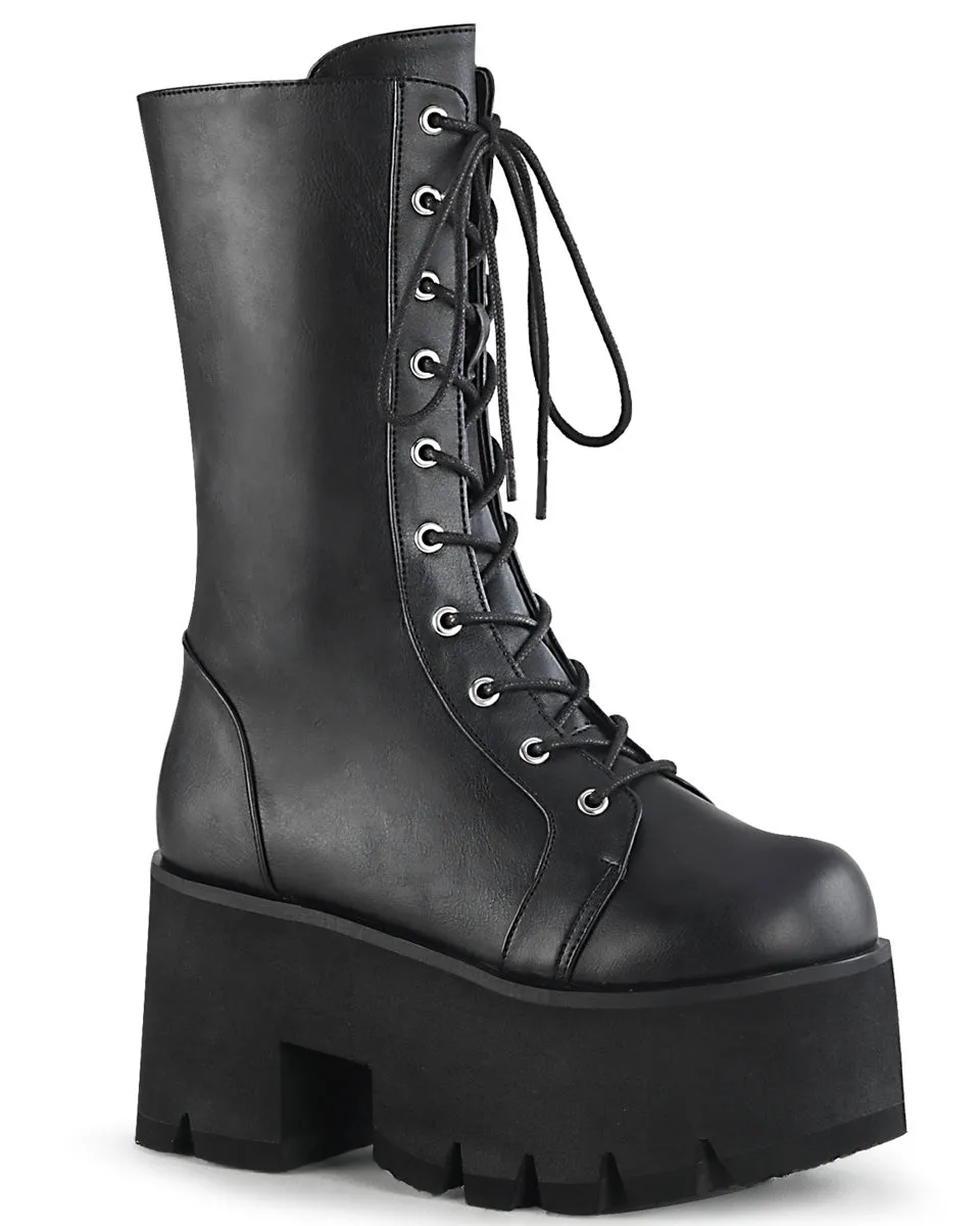 Demonia Ashes Black Lace-Up Mid-Calf Platform Boot