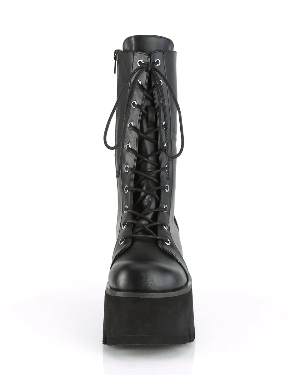 Demonia Ashes Black Lace-Up Mid-Calf Platform Boot