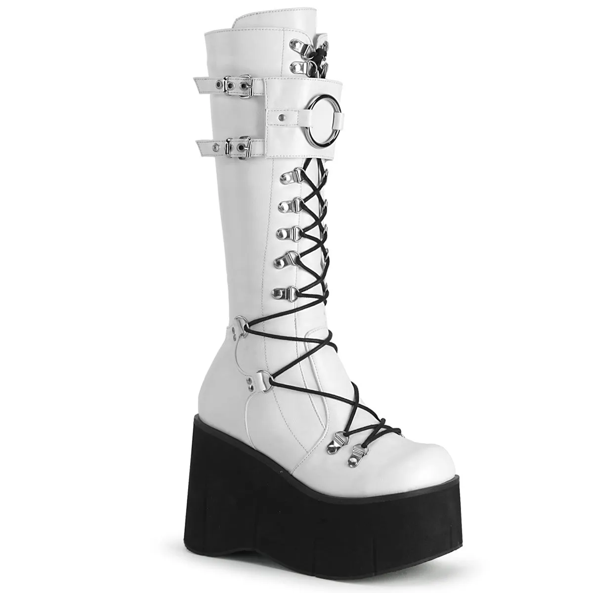 Demonia KERA-200 | White Vegan Leather Knee High Boots