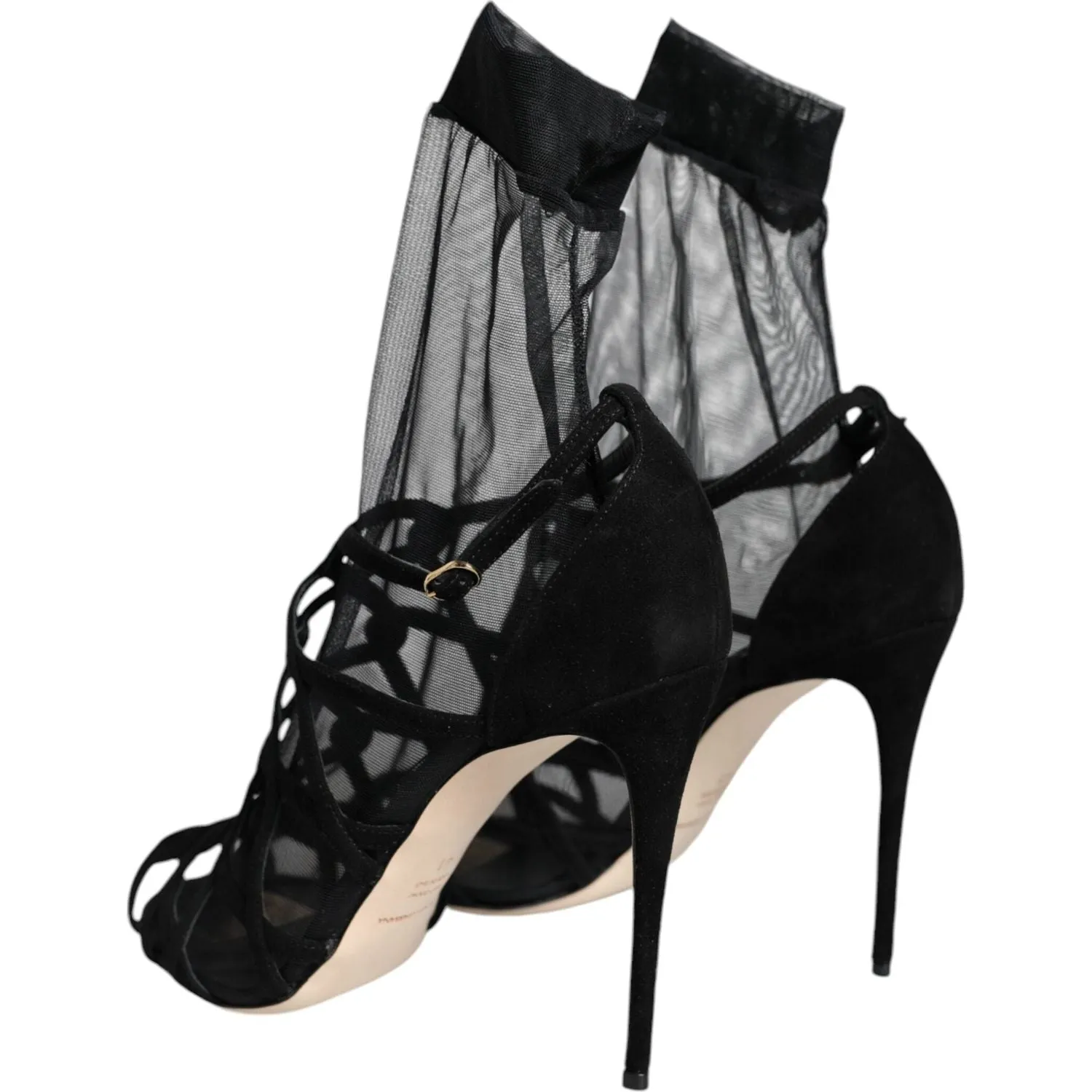 Dolce & Gabbana Black Tulle Stretch Heels Sandals Shoes