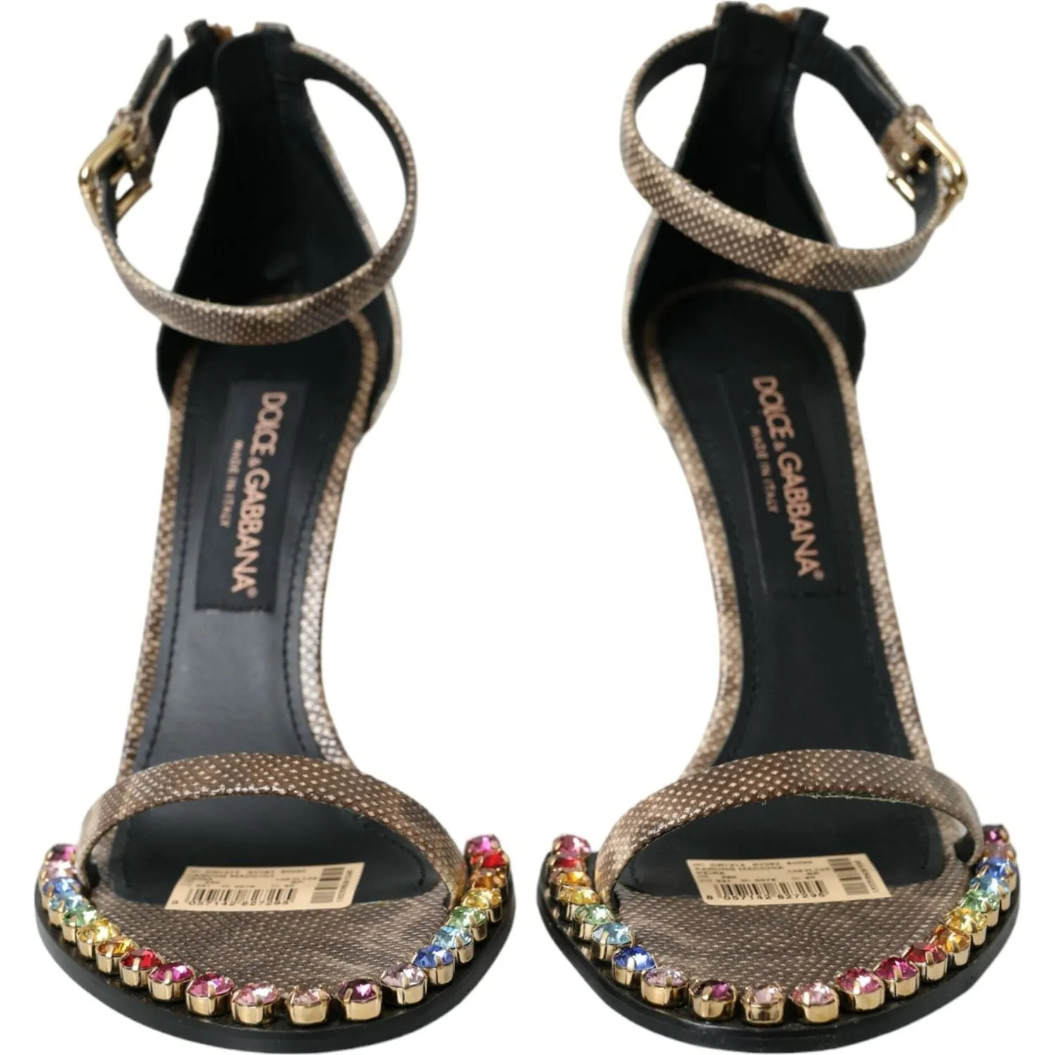 Dolce & Gabbana Brown Exotic Leather Crystal Sandals Shoes