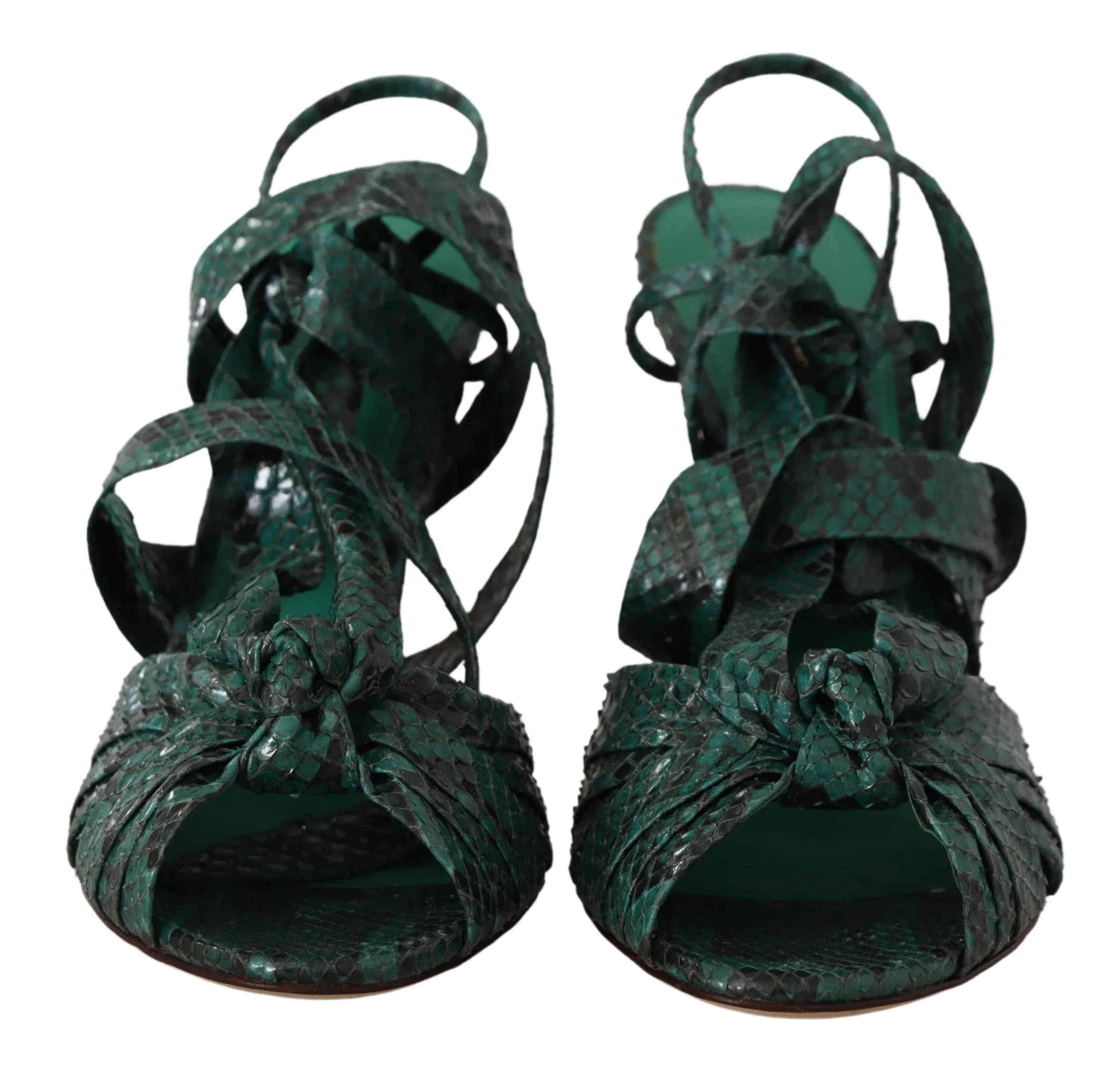 Dolce & Gabbana Green Python Strap Sandals Heels Shoes