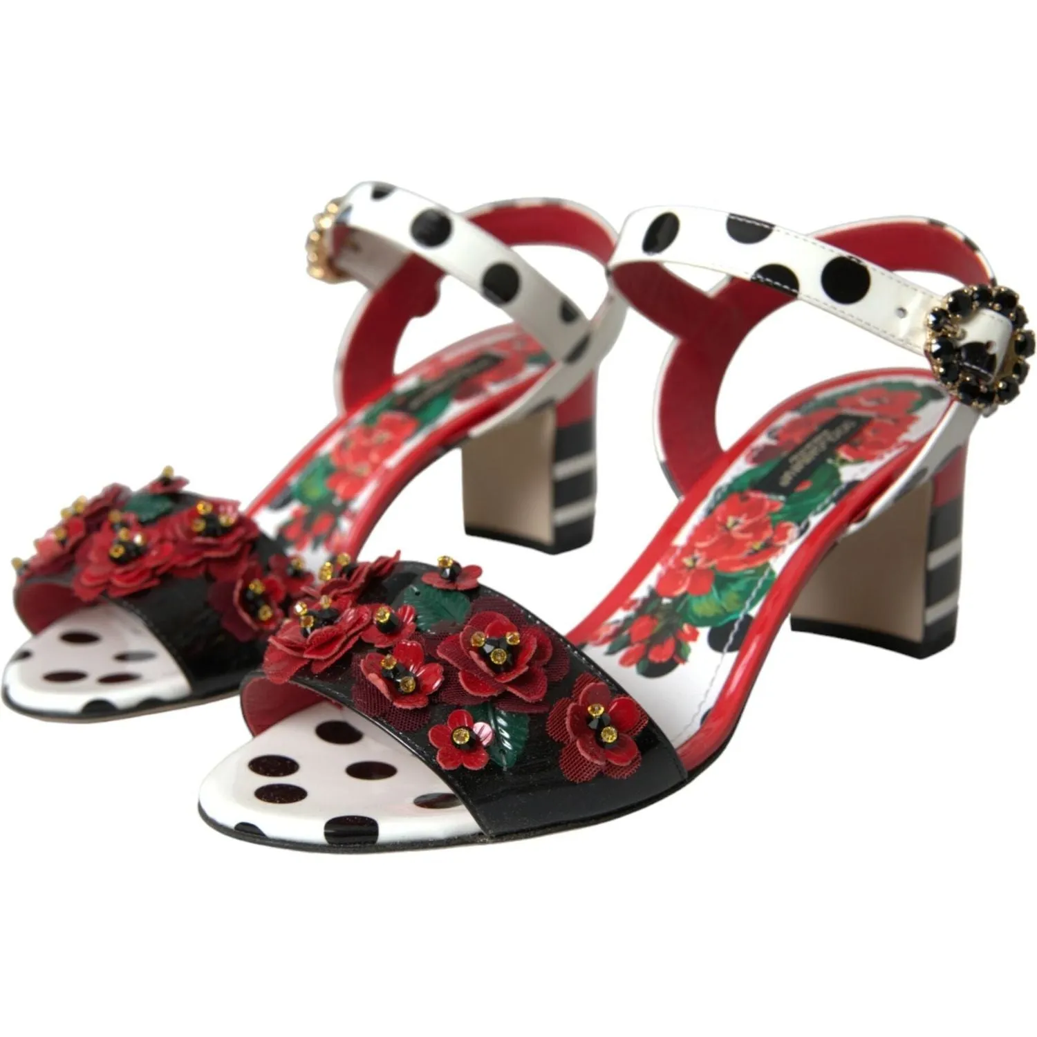 Dolce & Gabbana Multicolor Floral Crystal Leather Sandals Shoes