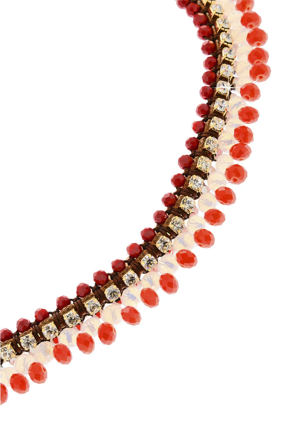 DONELLA Coral Woven Crystal Necklace