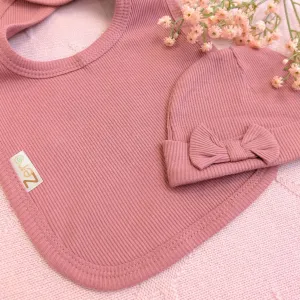 Dusky Pink Baby Girl Gifts Set Eco Friendly Hat & Bib