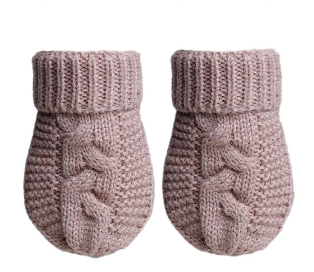 Dusky Pink Baby Mittens Recycled Cable Knit - Dusky Pink