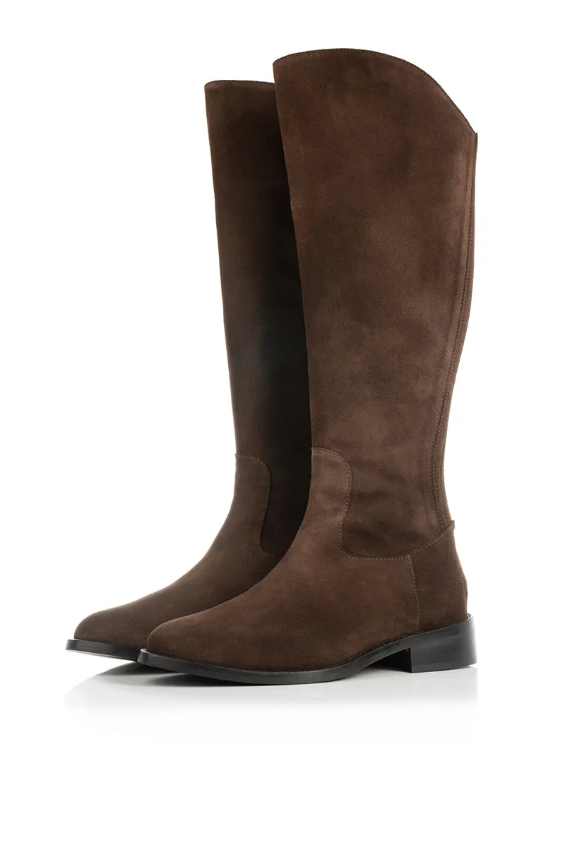 Eddie - Extra-Wide Fit Knee High Boots - Brown Nubuck Suede