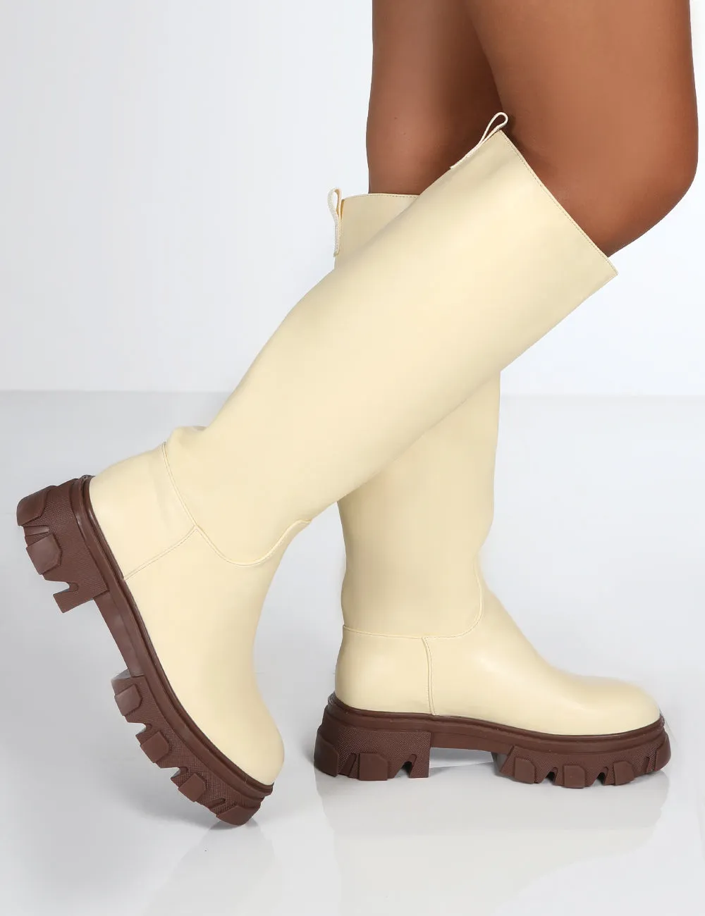 Elena Butter Knee High Chunky Sole Boots