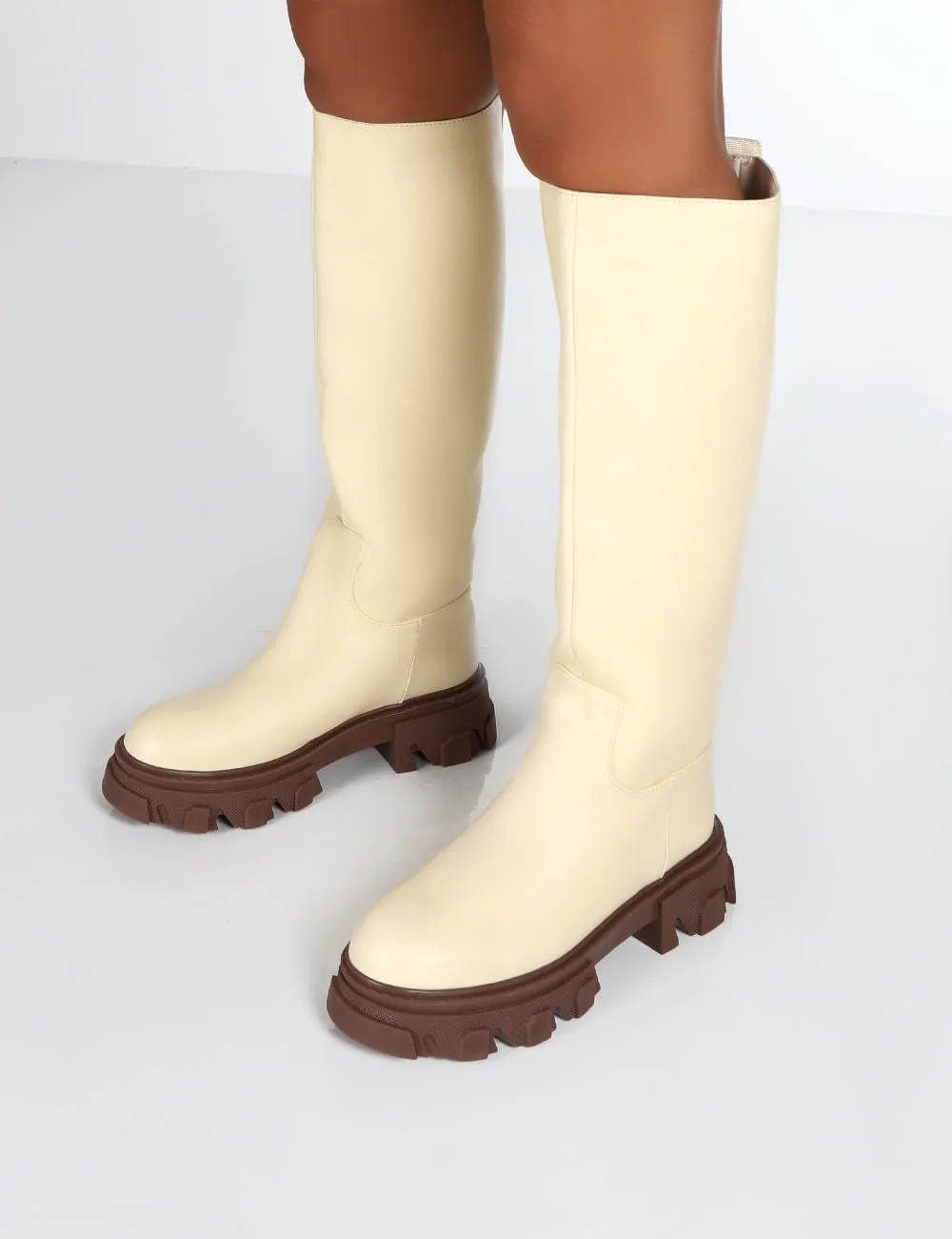 Elena Butter Knee High Chunky Sole Boots