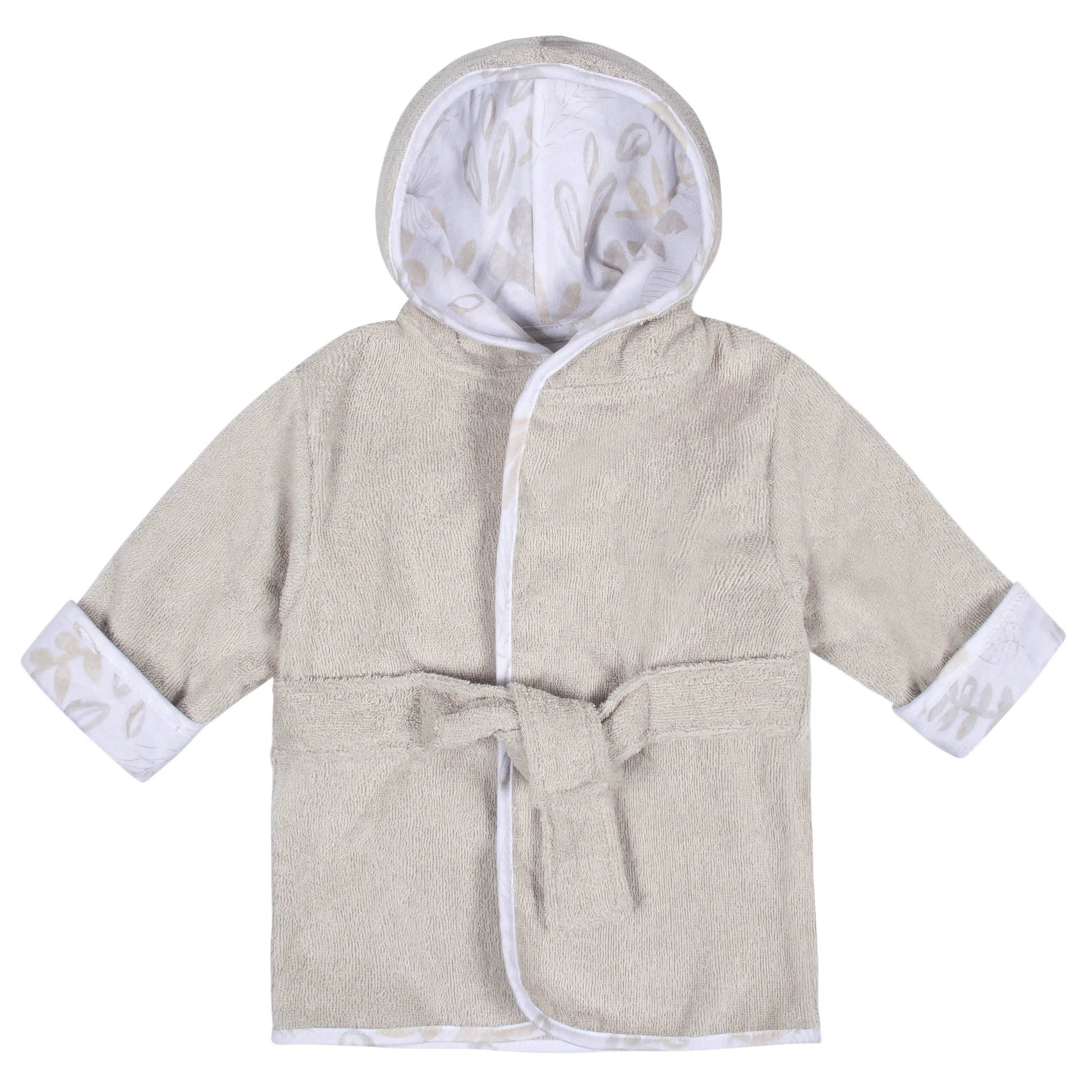 Embroidered 2-Piece Baby Neutral Natural Leaves Bathrobe & Booties Set (0-9M)