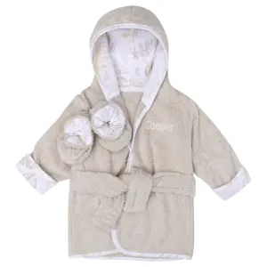 Embroidered 2-Piece Baby Neutral Natural Leaves Bathrobe & Booties Set (0-9M)