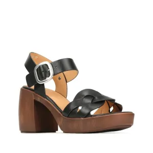 EOS Spirited Womens Black Leather Heeled Platform Sandal