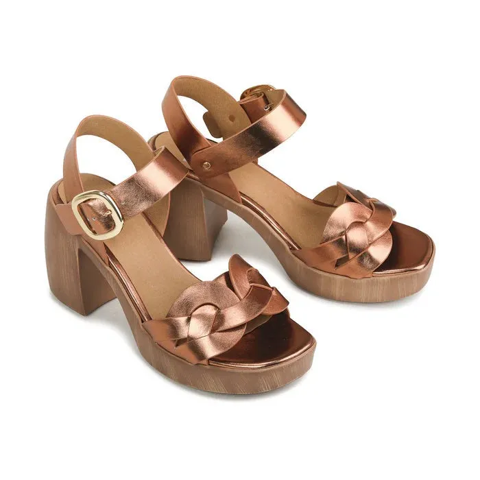 EOS Spirited Womens Copper Metallic Leather Heeled Platform Sandal