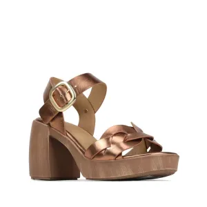 EOS Spirited Womens Copper Metallic Leather Heeled Platform Sandal