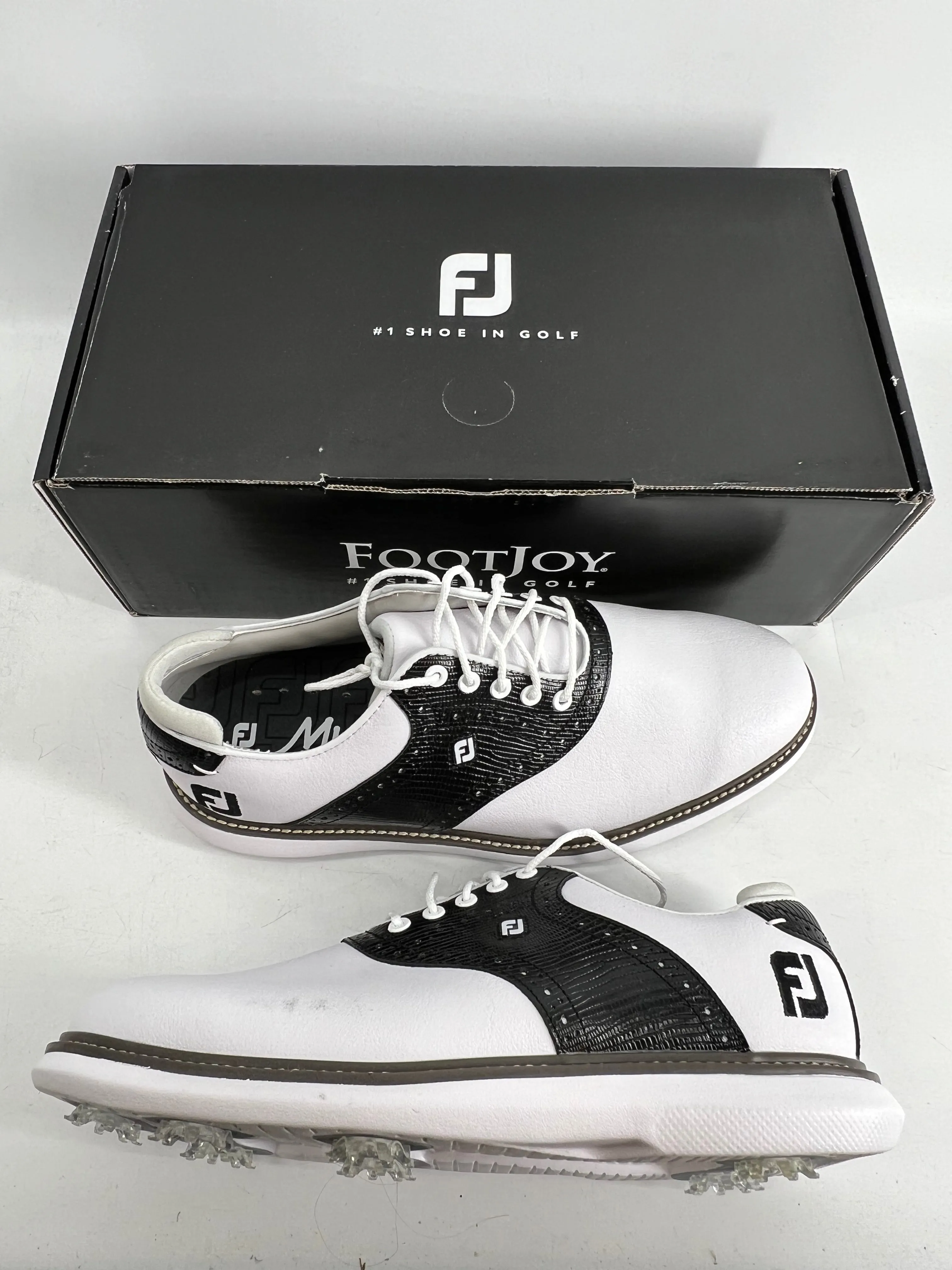 Footjoy Myjoys Traditions Series Golf Shoes White Black FJ Logo 9.5 Wide