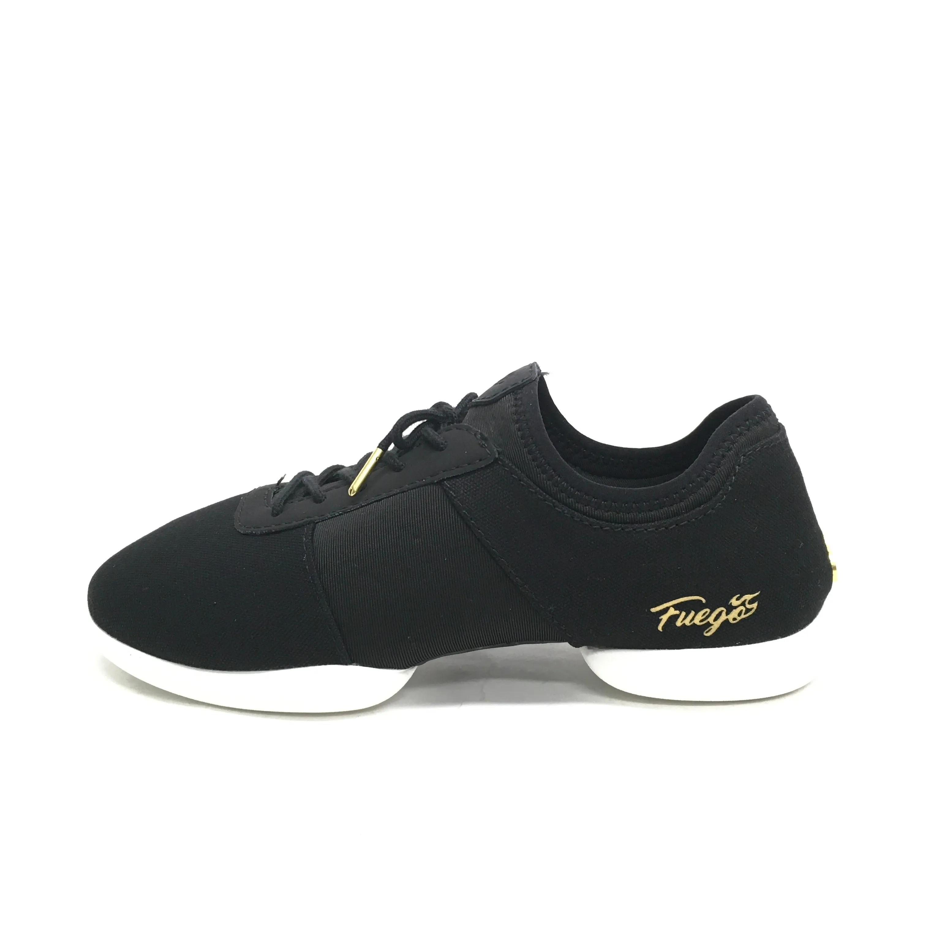 Fuego: Split Sole Dance Sneaker | Black on White | MED | Flat Split Rubber Sole | VEGAN