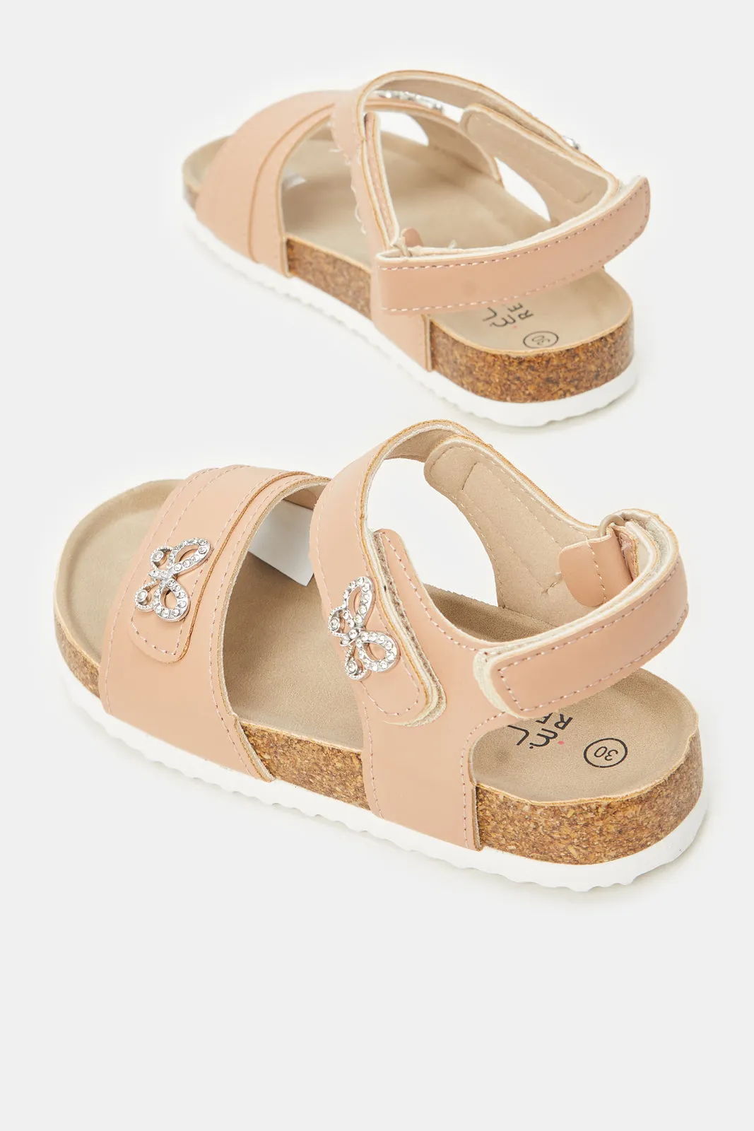 Girls Pink Embellished Cork Sandal